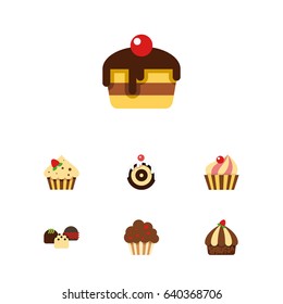 Flat Dessert; Set Of Muffin, Dessert, Pastry And Other Vector Objects. Also Includes Patisserie, Dessert, Confectionery Elements.