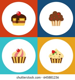 Flat Dessert; Set Of Muffin, Sweetmeat, Dessert And Other Vector Objects. Also Includes Sweetmeat, Confectionery 