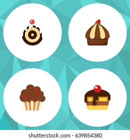 Flat Dessert; Set Of Dessert, Pastry, Cupcake And Other Vector Objects. Also Includes Cupcake, Muffin, Cake Elements.