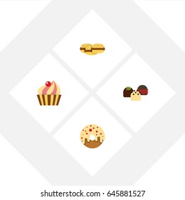 Flat Dessert; Set Of Sweetmeat, Biscuit, Doughnut And Other Vector Objects. Also Includes Dessert, Donuts, Biscuit Elements.