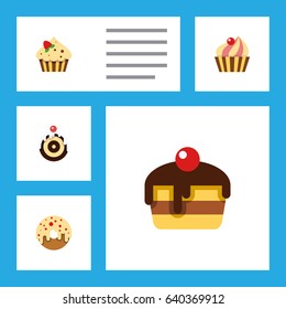 Flat Dessert; Set Of Dessert, Sweetmeat, Pastry And Other Vector Objects. Also Includes Doughnut, Confectionery, Donuts Elements.