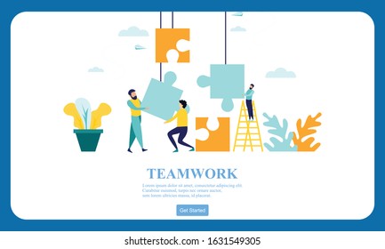 Flat dessign business hands team work. Find a solution with puzzle symbol. Connecting with puzzle elements.