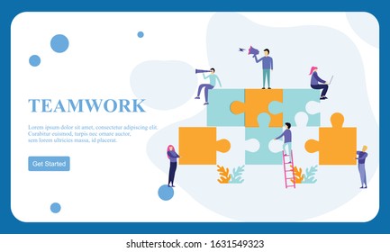 Flat dessign business hands team work. Find a solution with puzzle symbol. Connecting with puzzle elements.
