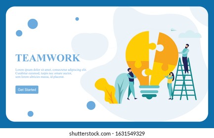 Flat dessign business hands team work. Find a solution with puzzle symbol. Connecting with puzzle elements.