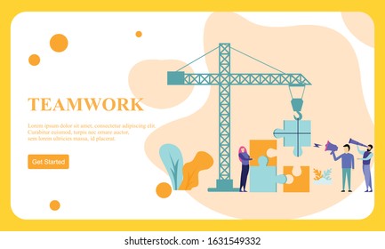 Flat dessign business hands team work. Find a solution with puzzle symbol. Connecting with puzzle elements.