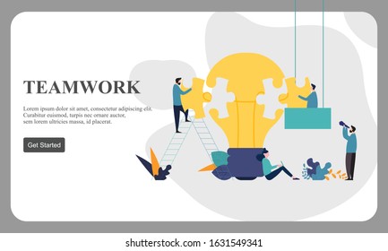 Flat dessign business hands team work. Find a solution with puzzle symbol. Connecting with puzzle elements.