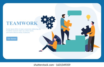 Flat dessign business hands team work. Find a solution with puzzle symbol. Connecting with puzzle elements.
