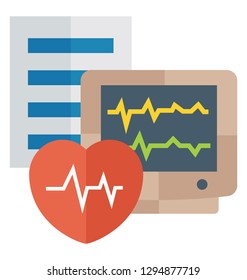 Flat detailed icon of electrocardiogram machine.