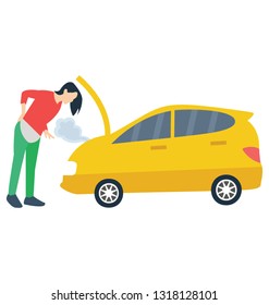 Flat detailed icon of engine heated 