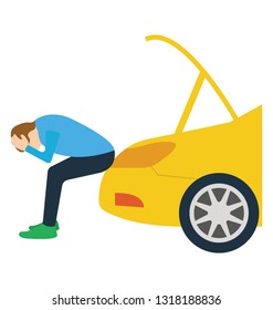 Flat detailed icon of engine heated 