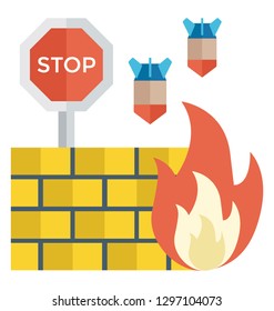 Flat detailed icon of a firewall.
