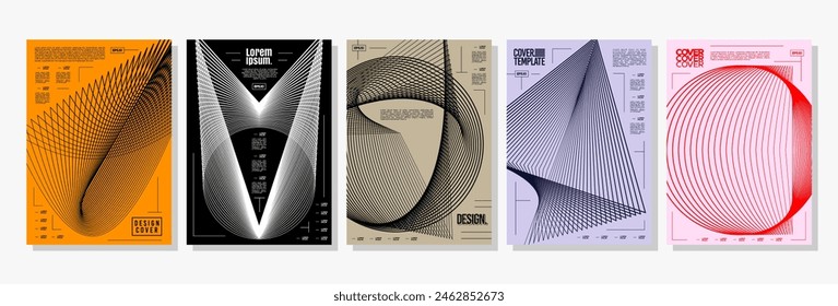 Flat detailed motion stripe line abstract cover design set