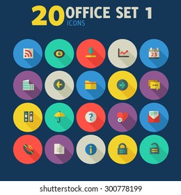 Flat detailed office colored icons set 1 on colored circles