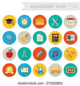 Flat detailed school colored icons on colored circles