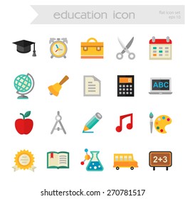 Flat detailed school and educational colored icons