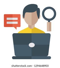 Flat detailed vector icon of content search.