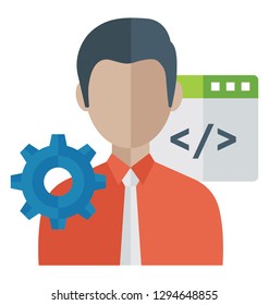 Flat detailed vector icon of web page developer.