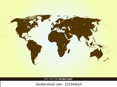 Flat detailed world map in brown color