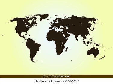 Flat detailed world map in dark brown color