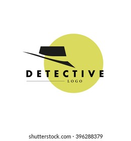Flat detective agency logo design. Hand drawn artistic stylish detective hat. Detective bureau insignia. 