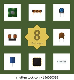 Flat Device Set Of Bobbin, Memory, Unit And Other Vector Objects. Also Includes Processor, Bobbin, Unit Elements.