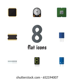 Flat Device Set Of Display, Transistor, Unit And Other Vector Objects. Also Includes Drive, Electronics, Microprocessor Elements.