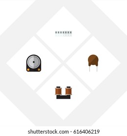 Flat Device Set Of Hdd, Triode, Memory And Other Vector Objects. Also Includes Memory, Coil, Copper Elements.