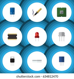 Flat Device Set Of Memory, Receptacle, Transistor And Other Vector Objects. Also Includes Random, Unit, Fiildistor Elements.