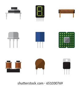 Flat Device Set Of Receiver, Receptacle, Resist And Other Vector Objects. Also Includes Transistor, Display, Bobbin Elements.