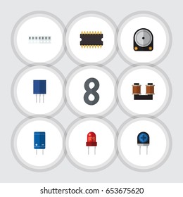 Flat Device Set Of Recipient, Receptacle, Memory And Other Vector Objects. Also Includes Processor, Transistor, Receptacle Elements.