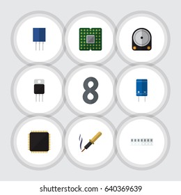 Flat Device Set Of Repair, Transistor, Hdd And Other Vector Objects. Also Includes Unit, Receptacle, Cpu Elements.