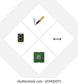 Flat Device Set Of Unit, Resistor, Repair And Other Vector Objects. Also Includes Unit, Central, Calculate Elements.