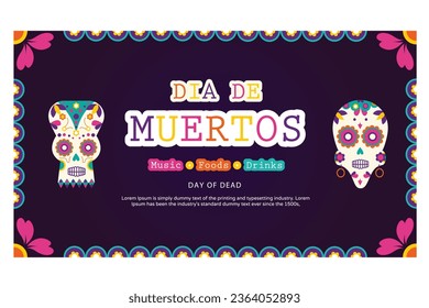 flat dia de muertos horizontal banner