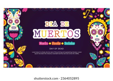 flat dia de muertos horizontal banner