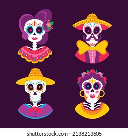 Flachdia de muertos skulturensammlung Vektorgrafik