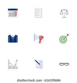 Flat Diagram, Calendar, Goal And Other Vector Elements. Set Of Career Flat Symbols Also Includes Goal, Document, Task Objects.