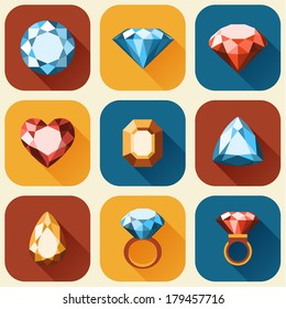 Flat Diamond Icons Collection - Vector Eps10