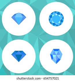 Flat Diamond Set Of Diamond, Carat, Gem And Other Vector Objects. Also Includes Gem, Crystal, Gemstone Elements.