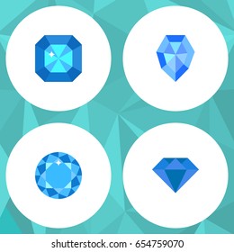 Flat Diamond Set Of Diamond, Carat, Gem And Other Vector Objects. Also Includes Diamond, Crystal, Brilliant Elements.