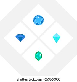 Flat Diamond Set Of Diamond, Crystal, Carat And Other Vector Objects. Also Includes Brilliant, Crystal, Diamond Elements.