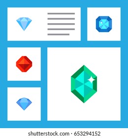 Flat Diamond Set Of Crystal, Jewel, Karat And Other Vector Objects. Also Includes Brilliant, Gem, Crystal Elements.