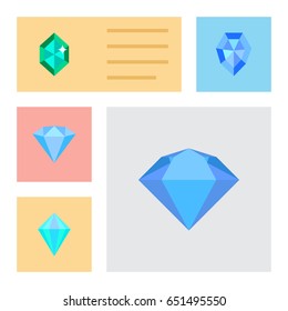 Flat Diamond Set Of Crystal, Karat, Treasure And Other Vector Objects. Also Includes Crystal, Karat, Treasure Elements.