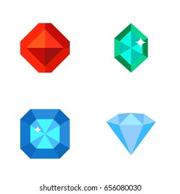 Flat Diamond Set Of Crystal, Karat, Jewel And Other Vector Objects. Also Includes Karat, Diamond, Gem Elements.