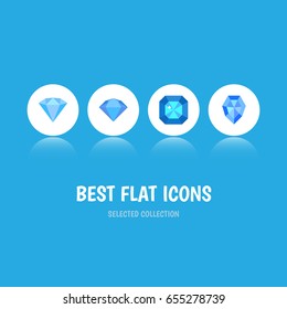 Flat Diamond Set Of Gem, Treasure, Karat And Other Vector Objects. Also Includes Gem, Brilliant, Jewel Elements.