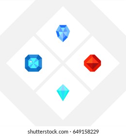 Flat Diamond Set Of Gemstone, Brilliant, Jewel And Other Vector Objects. Also Includes Treasure, Brilliant, Crystal Elements.