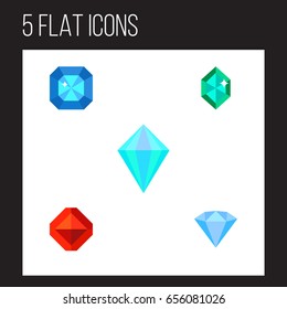 Flat Diamond Set Of Gemstone, Brilliant, Jewel And Other Vector Objects. Also Includes Carat, Gem, Jewelry Elements.