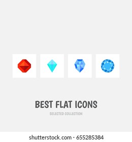 Flat Diamond Set Of Diamond, Jewel, Gemstone And Other Vector Objects. Also Includes Carat, Gemstone, Treasure Elements.
