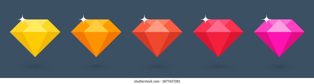 Flache Diamantensammlung. Farbiger Edelstein. Vektorgrafik.