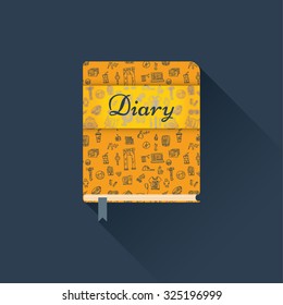 Flat diary with a pattern on a dark background with long shadow
