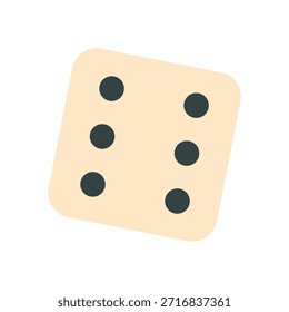 Cubo de dados plano con seis puntos negros. Pieza de dado clásico para juegos de mesa y actividades de mesa de hobby. Juguete divertido para el juego y el entretenimiento. Temas de Ocio de fiesta de estilo minimalista.